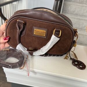 Brown Crossbody Bag with Gold Accents